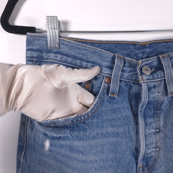 LEVIS PREMIUM 501 S Skinny Distressed Button Fly Jeans 100% Cotton W26 L32 - Picture 5 of 15